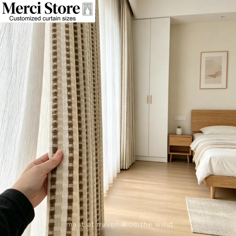 Home Fragrance In French - French Retro Brown Striped Curtains Light